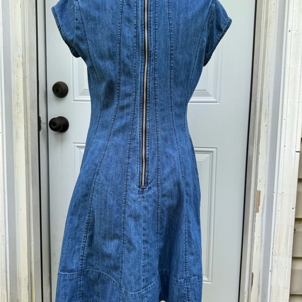 eShakti Denim Dress Blue Fit Flare Cotton Zip Back No Size Tag - Picture 3 of 11